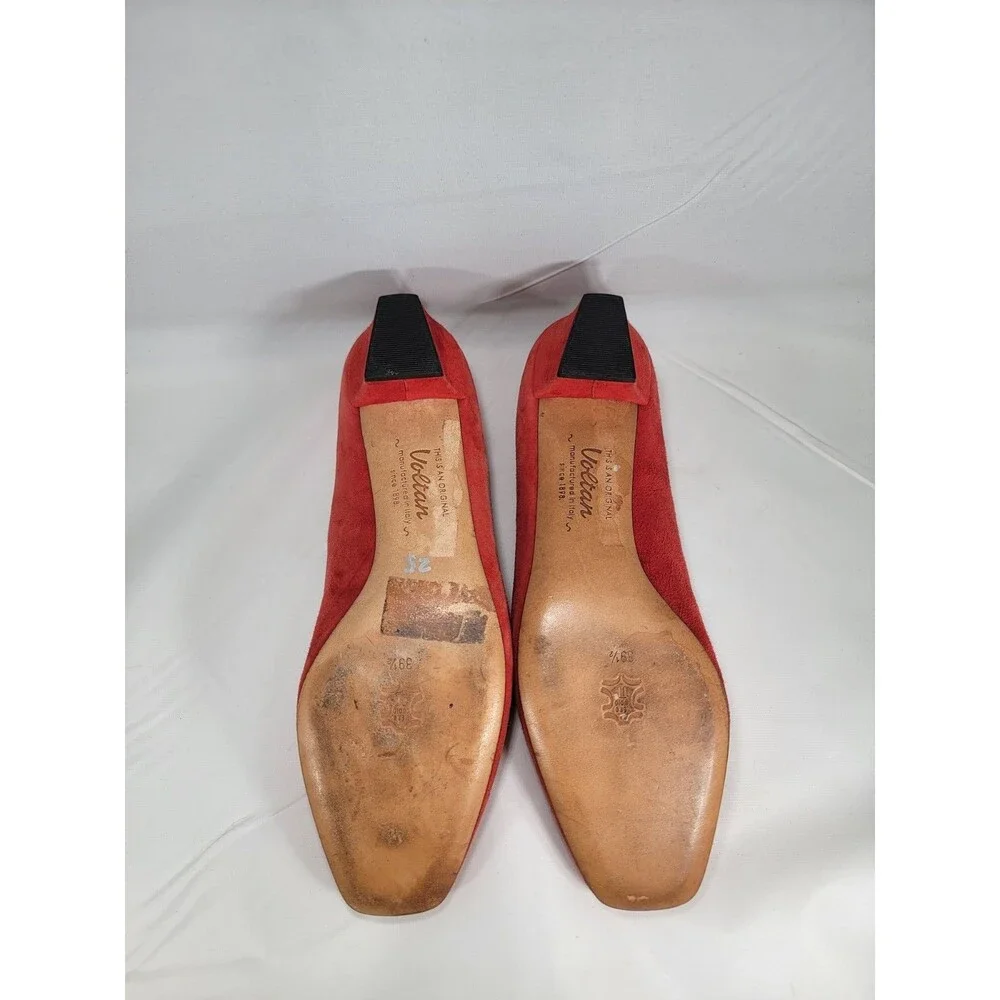 Voltan Red Suede Low Heels Buckle Leather Sole Women's Size 39.5 EU 9.5 US